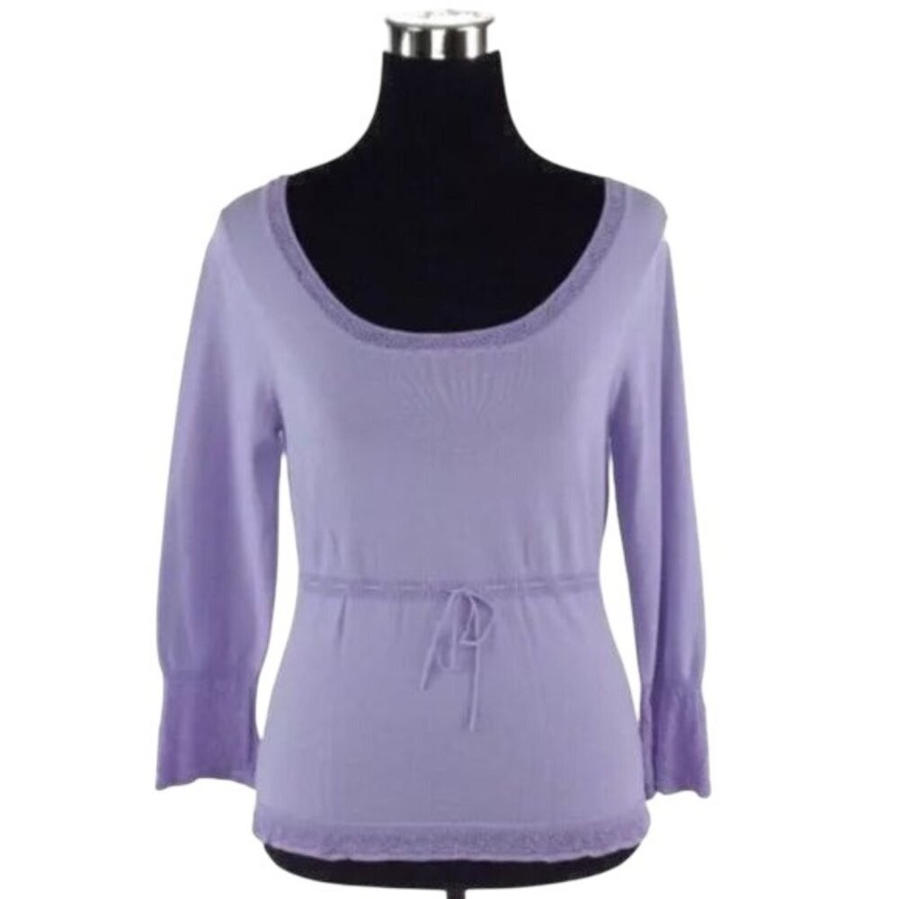 Y2K The Limited Lavender Purple Croquette Lace Trim Tie Waist Knit Top Blouse - Picture 12 of 16